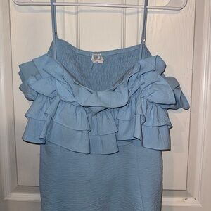 Sienna Sky Light Blue Ruffle Blouse